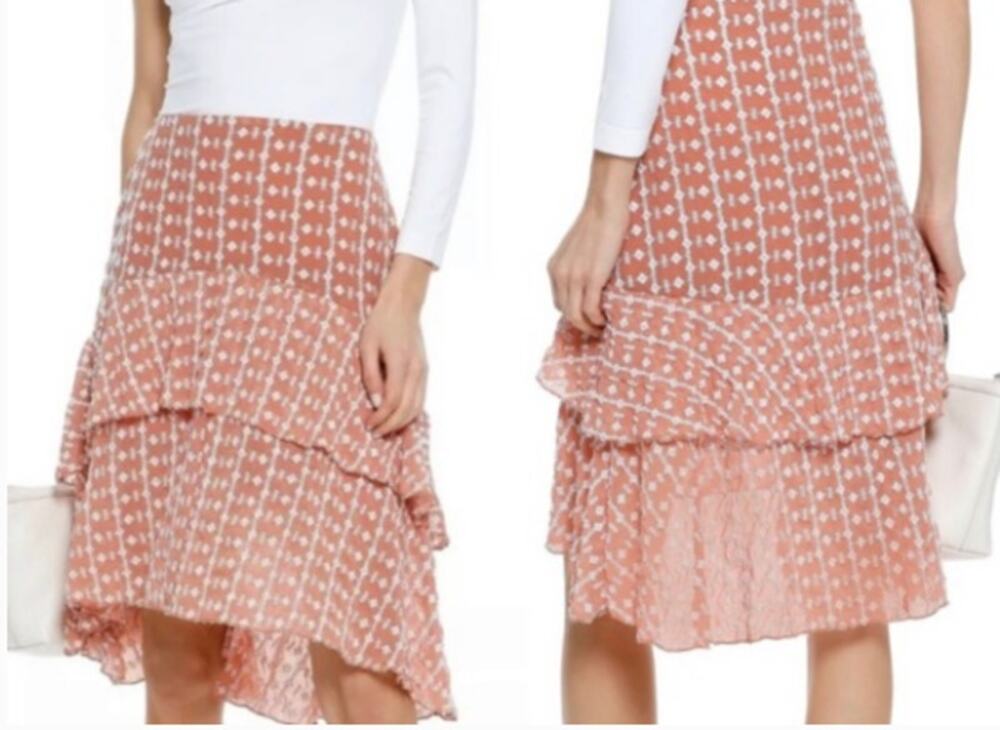 Walter Baker Jeannie Peach Embroidered Lined Tiered Skirt Y2K Style 4